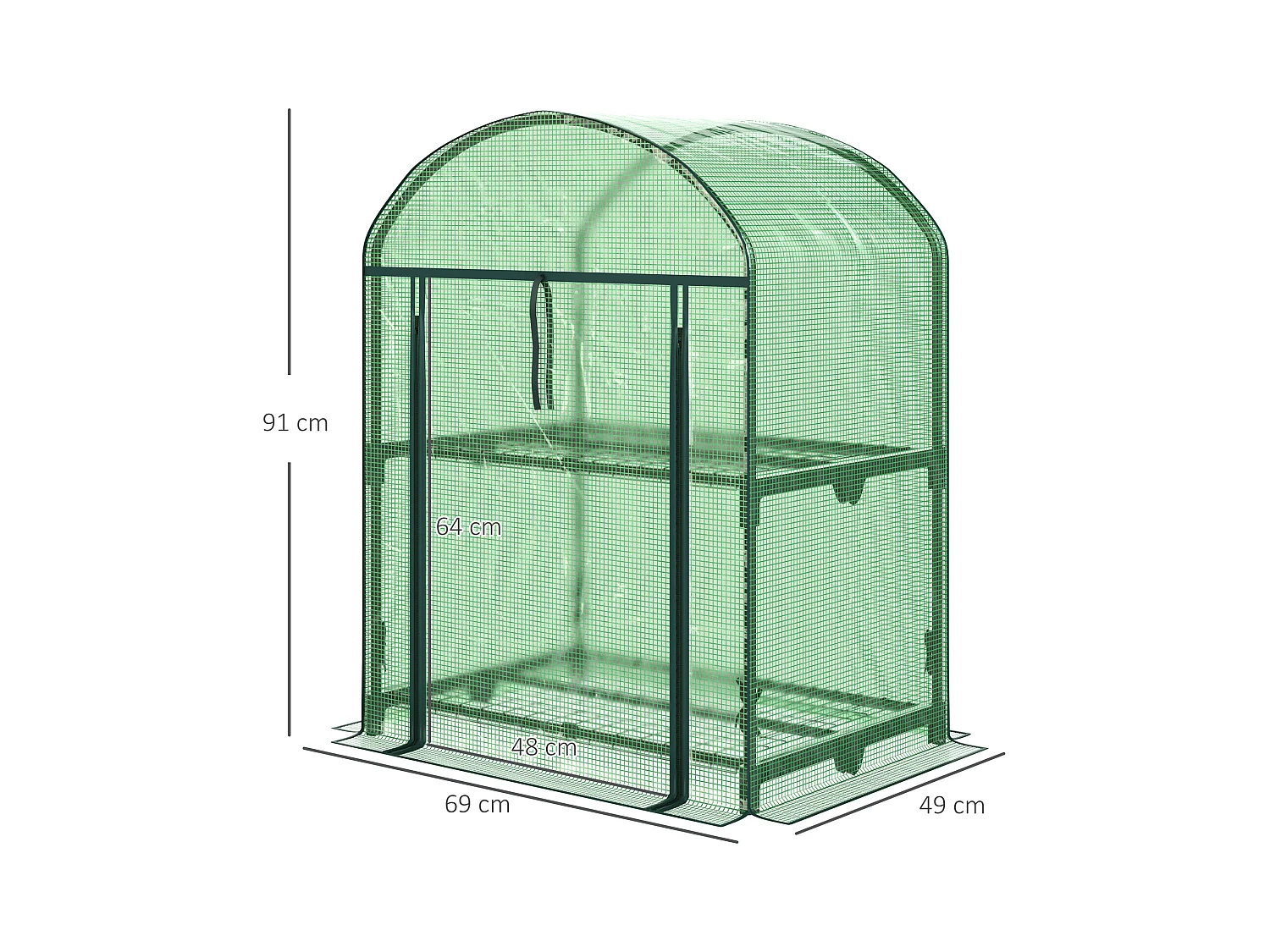Mini serra con 2 ripiani in metallo copertura pe 69x49x92cm