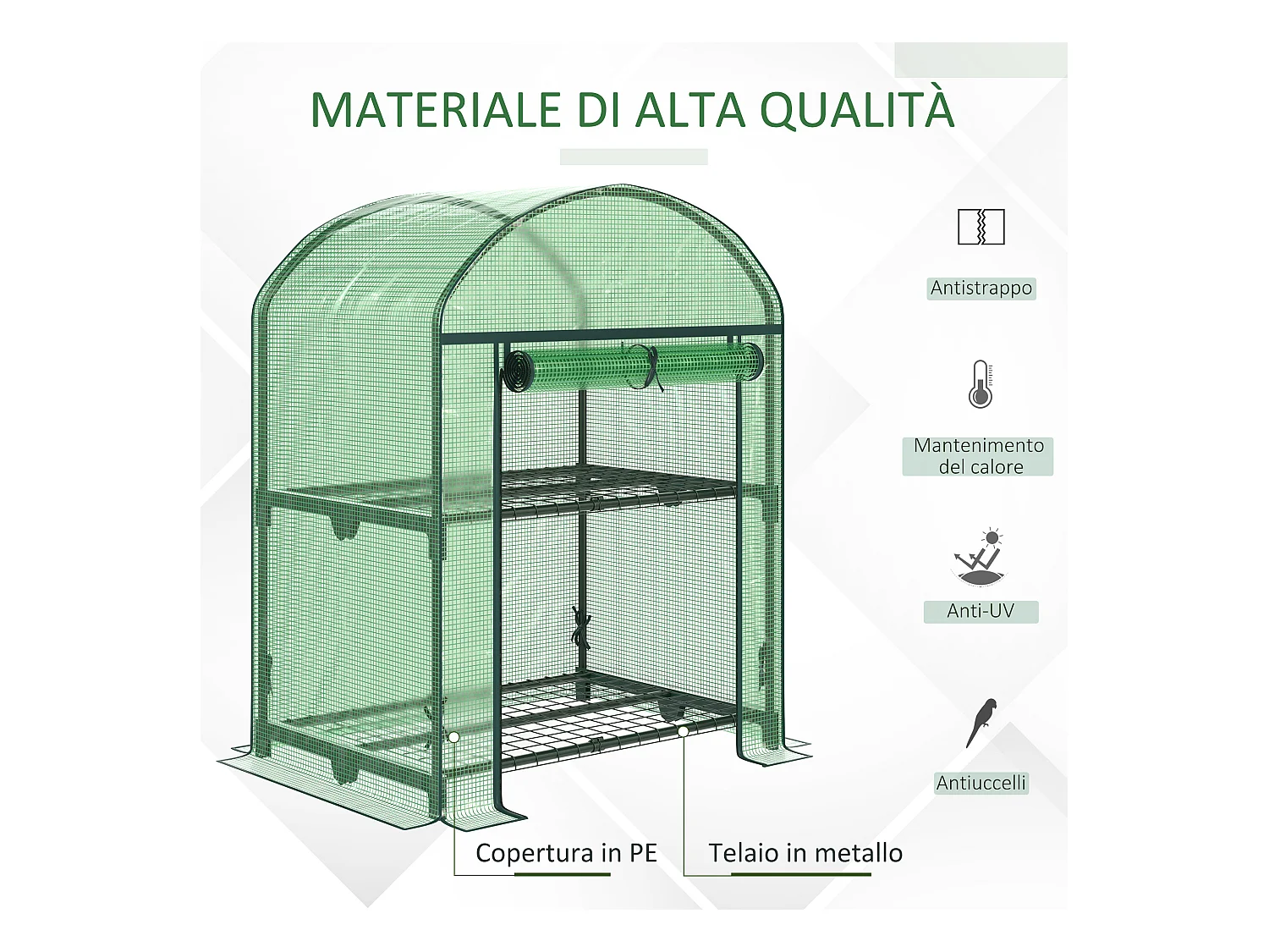Mini serra con 2 ripiani in metallo copertura pe 69x49x92cm