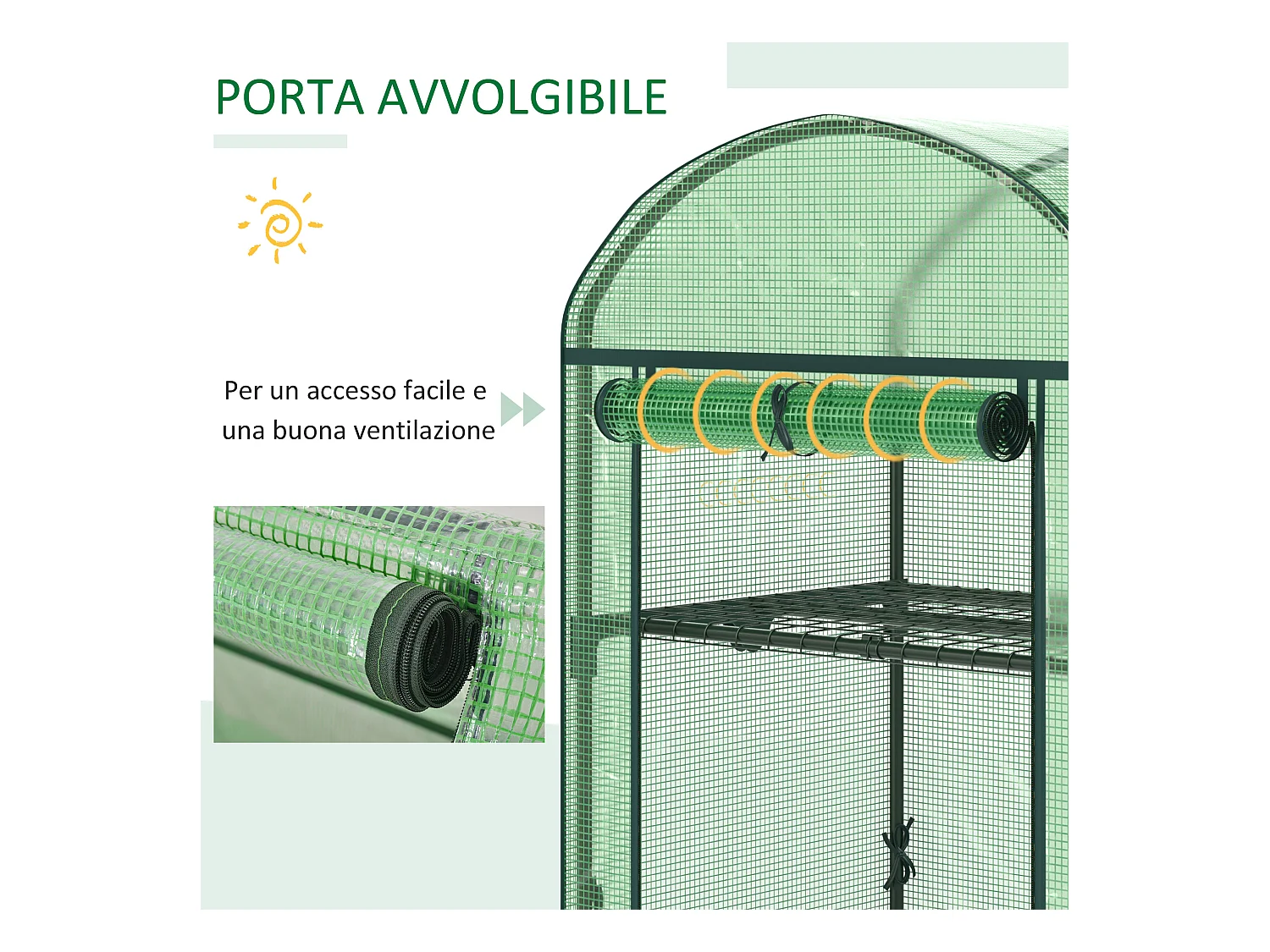 Mini serra con 2 ripiani in metallo copertura pe 69x49x92cm