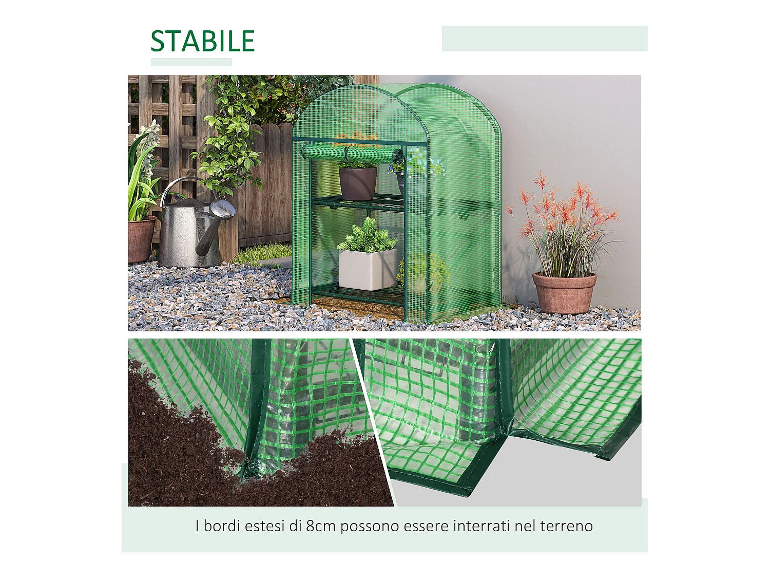 Mini serra con 2 ripiani in metallo copertura pe 69x49x92cm