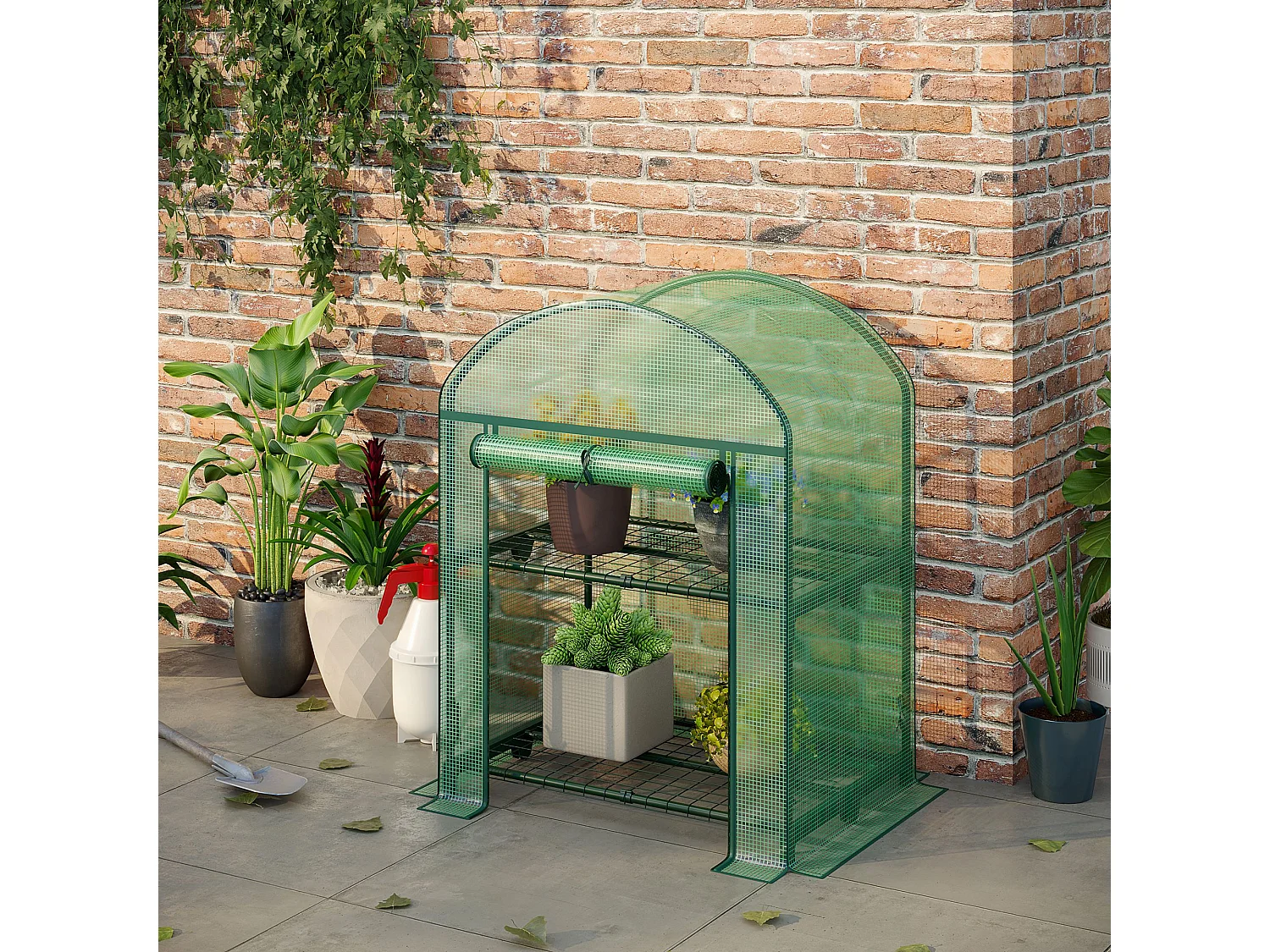 Mini serra con 2 ripiani in metallo copertura pe 69x49x92cm