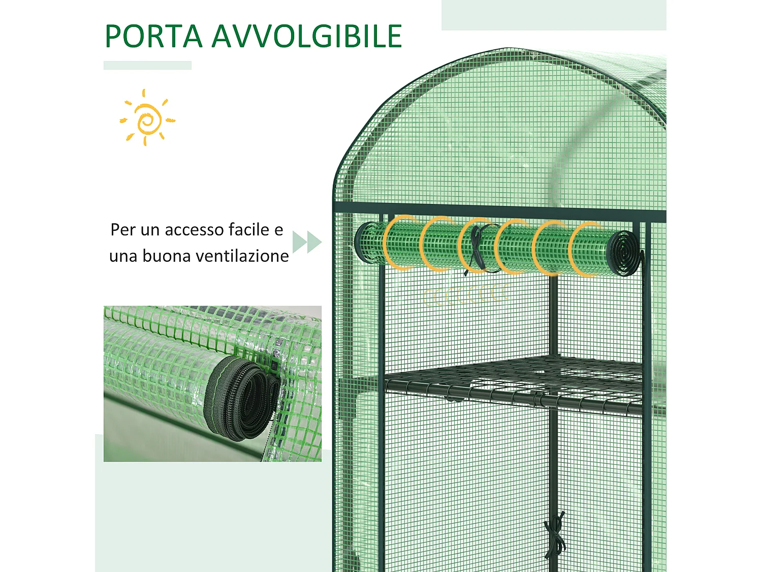 Mini serra con 2 ripiani in metallo copertura pe 69x49x92cm