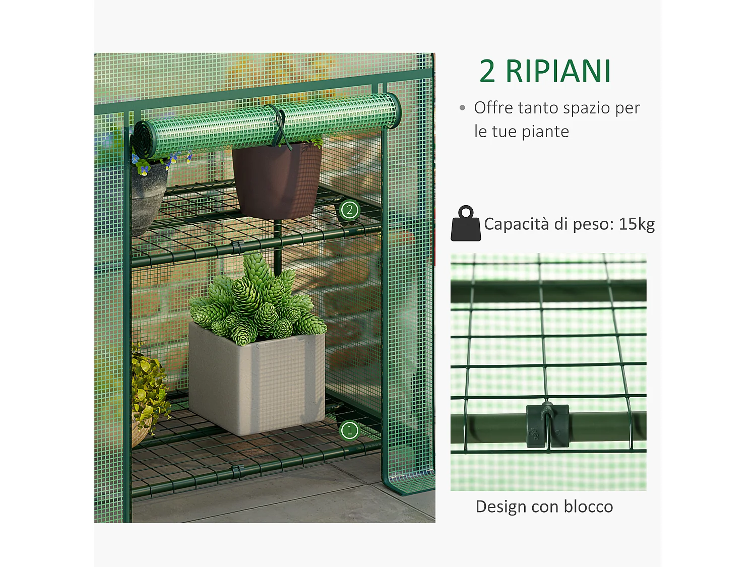 Mini serra con 2 ripiani in metallo copertura pe 69x49x92cm