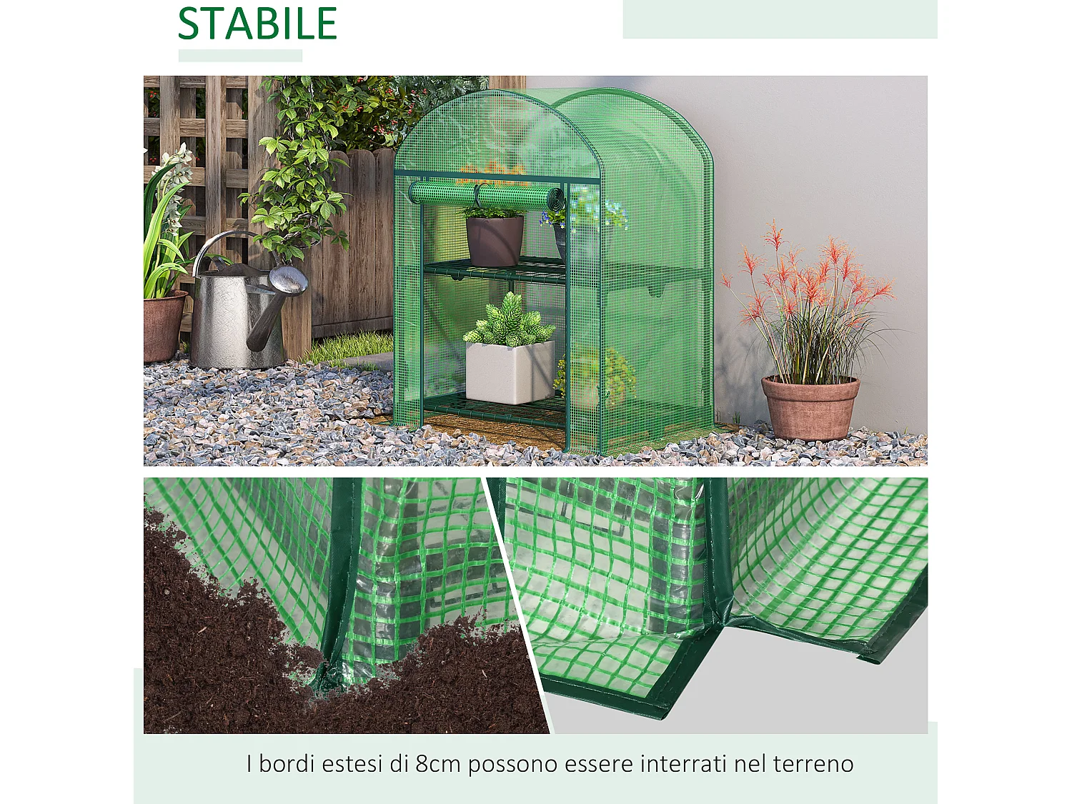 Mini serra con 2 ripiani in metallo copertura pe 69x49x92cm