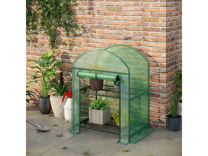 Mini serra con 2 ripiani in metallo copertura pe 69x49x92cm