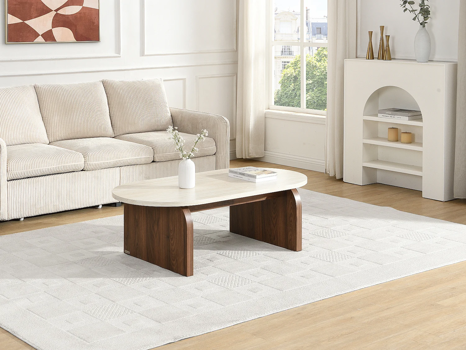 Table basse en MDF - Effet travertin et naturel - ELRADA