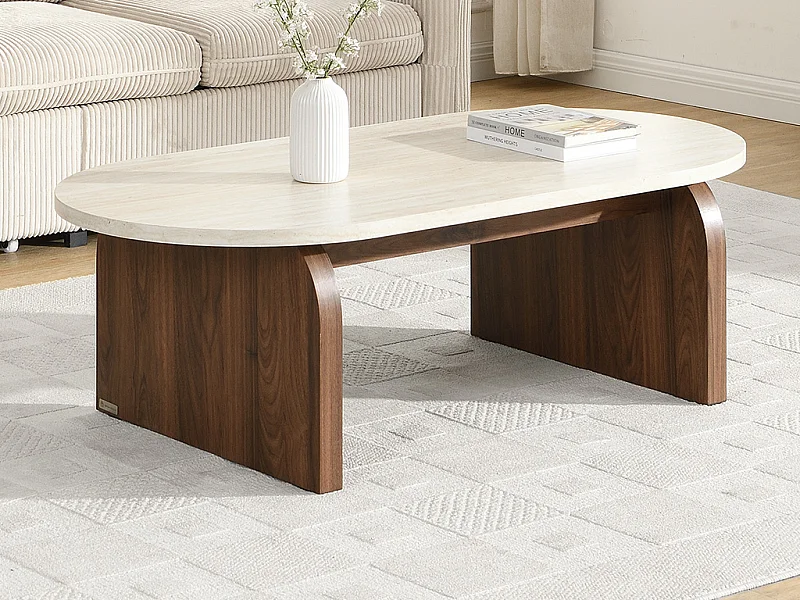 Table basse en MDF - Effet travertin et naturel - ELRADA