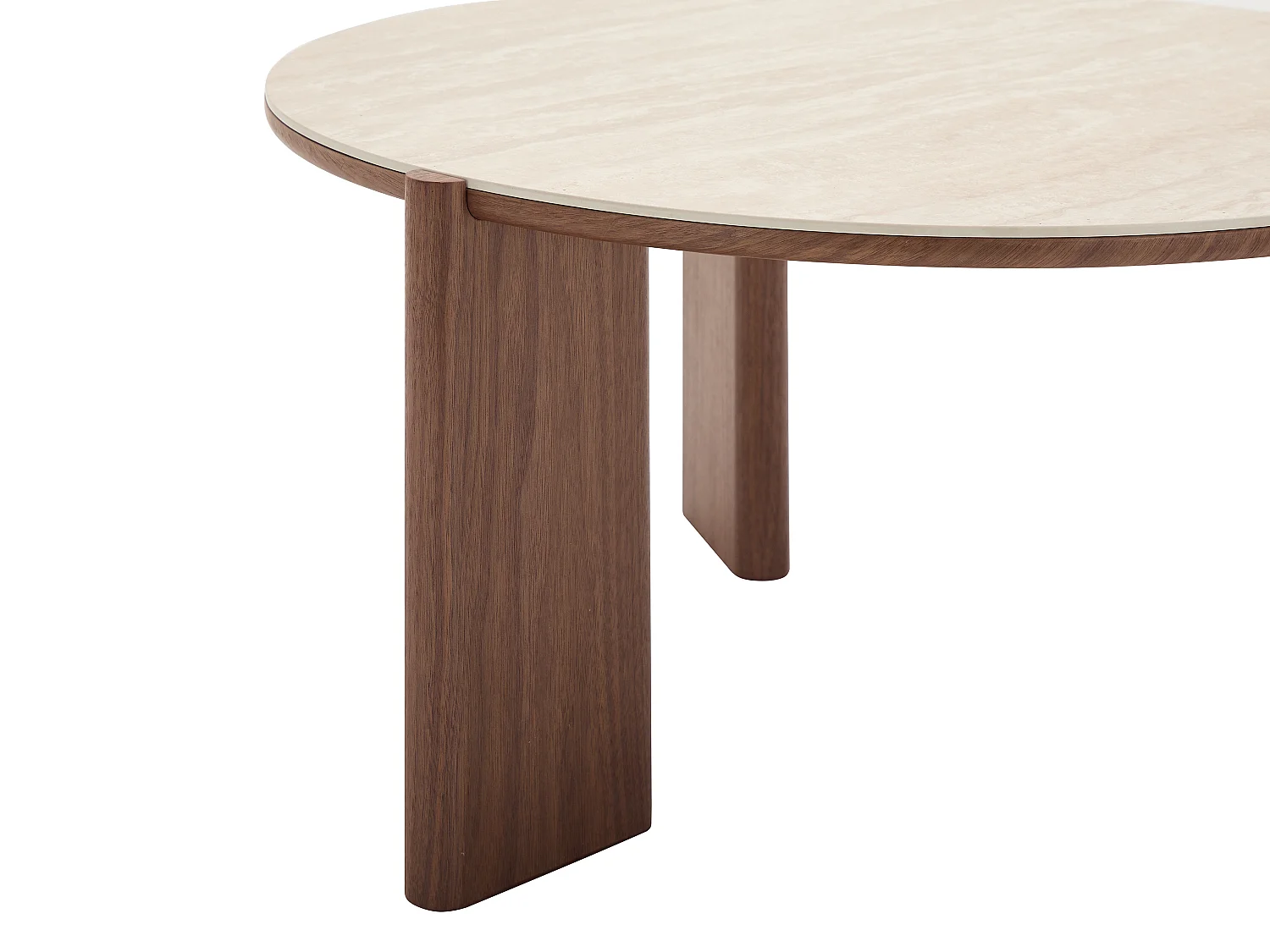 Table basse en céramique et placage noyer - Effet travertin et naturel - MUNYRA