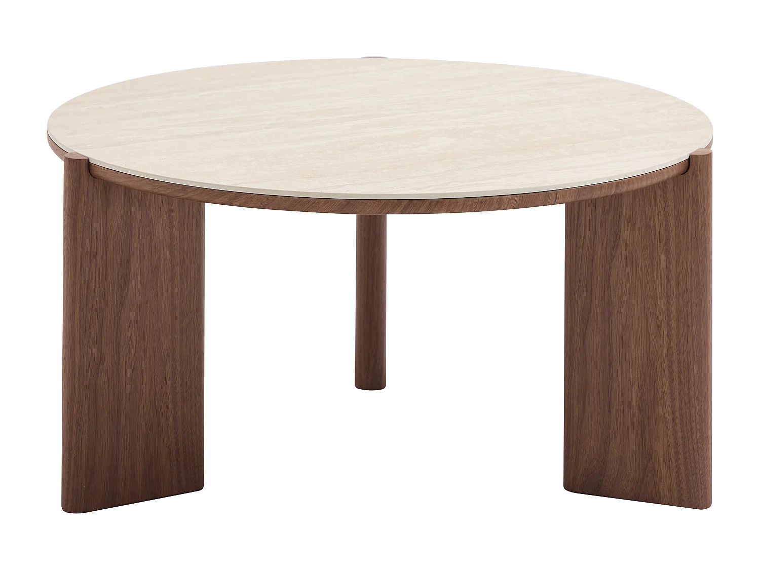 Table basse en céramique et placage noyer - Effet travertin et naturel - MUNYRA