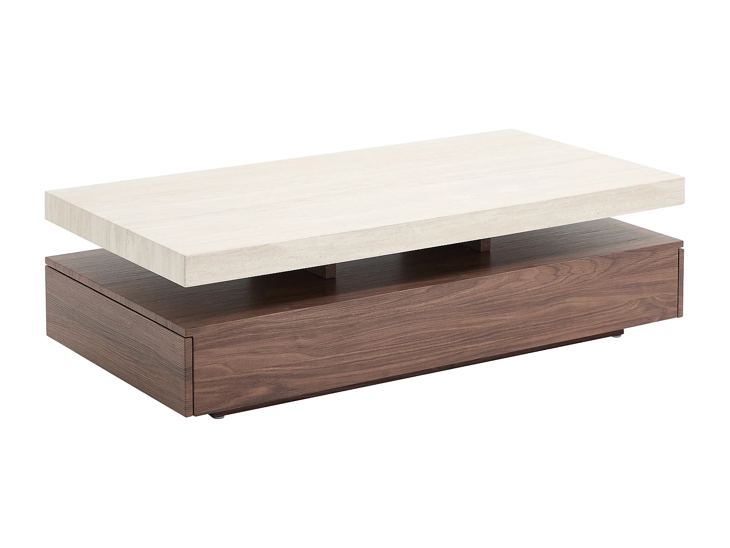 Table basse avec 2 tiroirs en MDF - Effet travertin et naturel foncé - FELIX