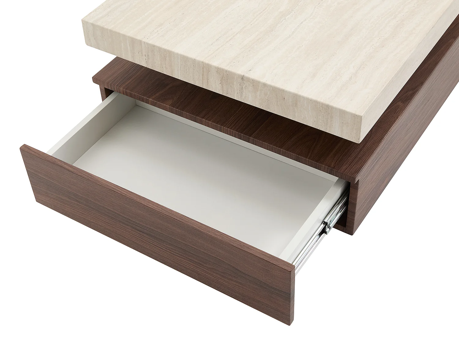 Table basse avec 2 tiroirs en MDF - Effet travertin et naturel foncé - FELIX