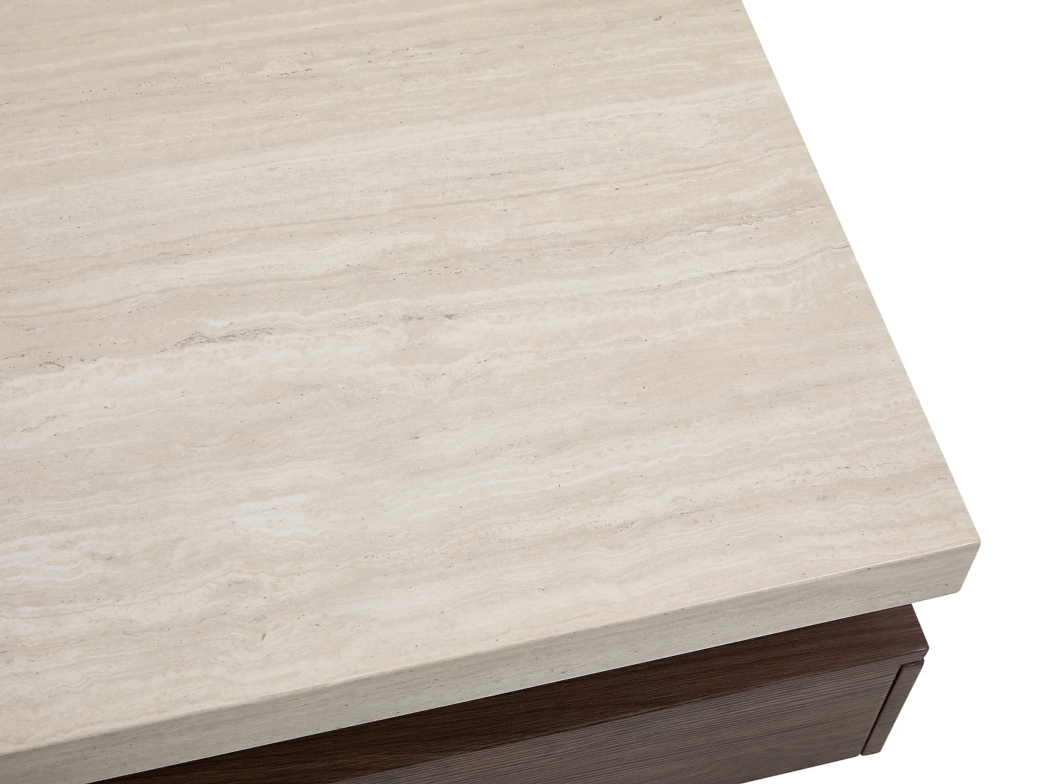 Table basse avec 2 tiroirs en MDF - Effet travertin et naturel foncé - FELIX
