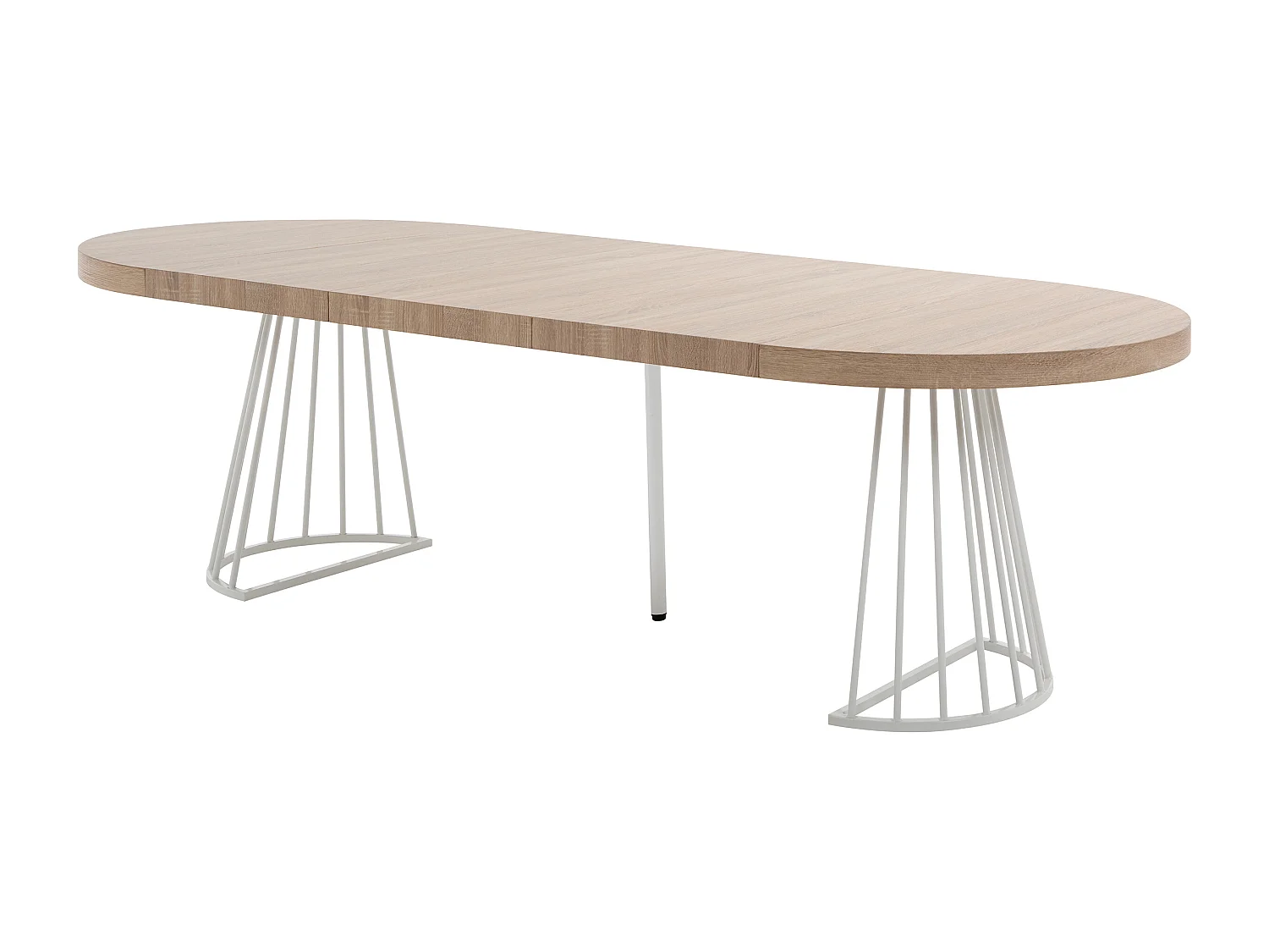 Table à manger extensible 2 à 12 personnes en MDF et acier - Naturel clair et blanc - FIRELA