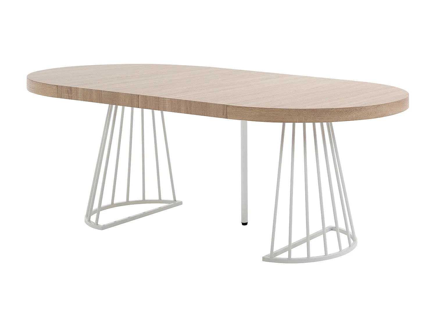 Table à manger extensible 2 à 12 personnes en MDF et acier - Naturel clair et blanc - FIRELA