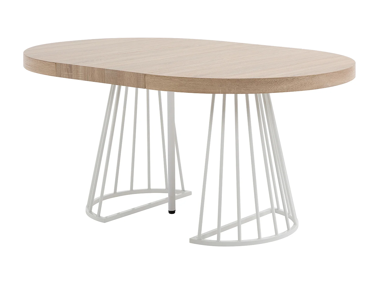 Table à manger extensible 2 à 12 personnes en MDF et acier - Naturel clair et blanc - FIRELA