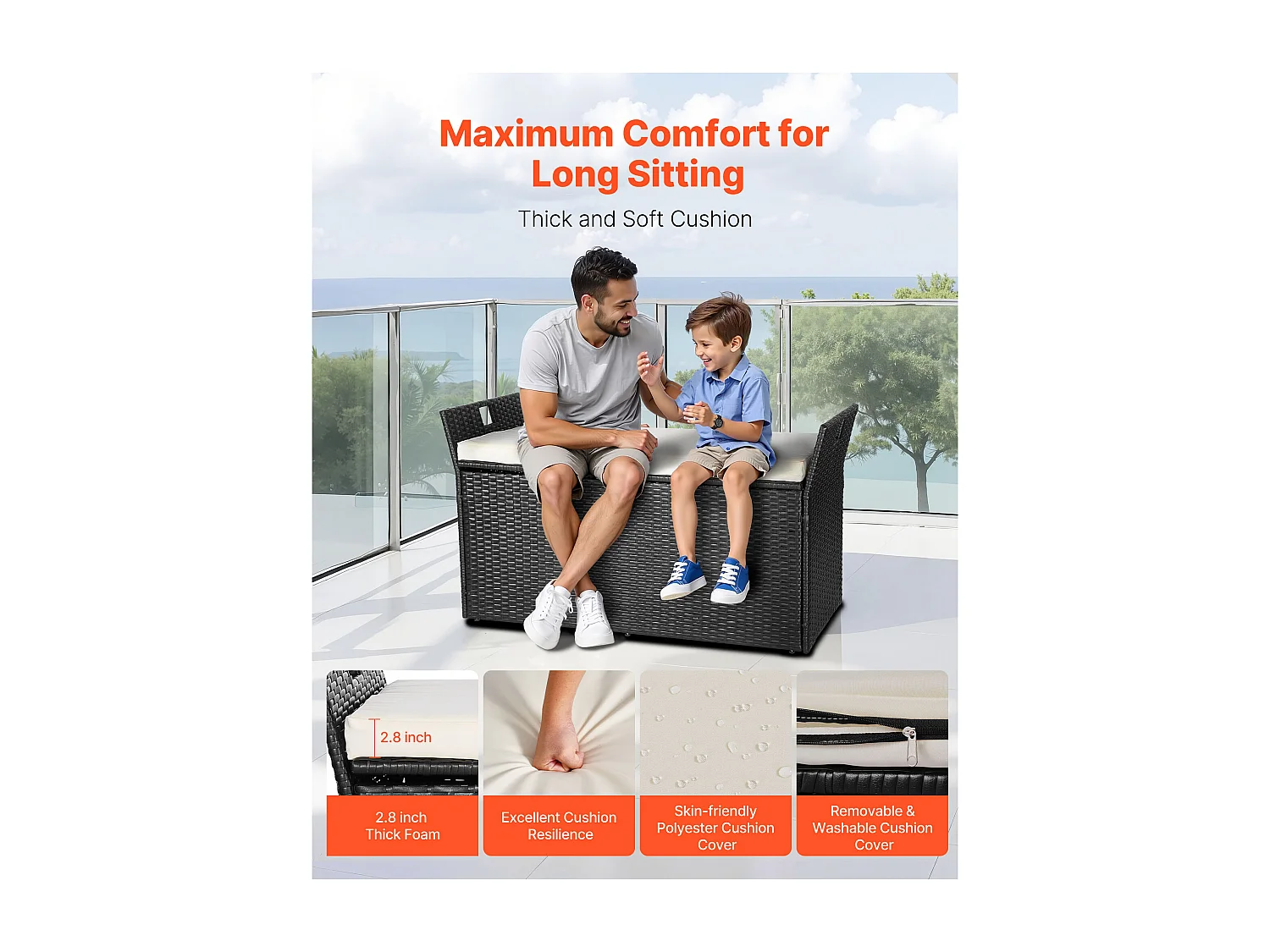 Banco de Almacenamiento SucceBuy, Exterior de Ratán Sintético, Cofre de Jardín de 340 L, Capacidad de Carga de 362,9 kg, Asiento de Exterior para Patio, Jardín