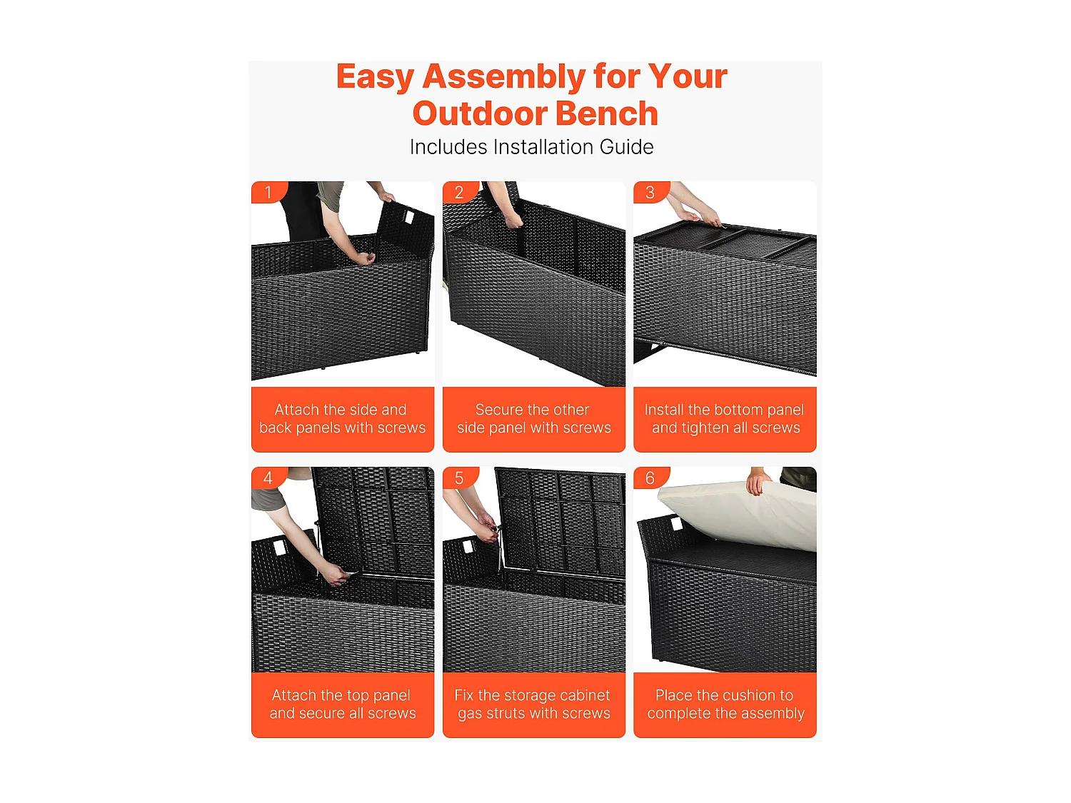 Banco de Almacenamiento SucceBuy, Exterior de Ratán Sintético, Cofre de Jardín de 340 L, Capacidad de Carga de 362,9 kg, Asiento de Exterior para Patio, Jardín