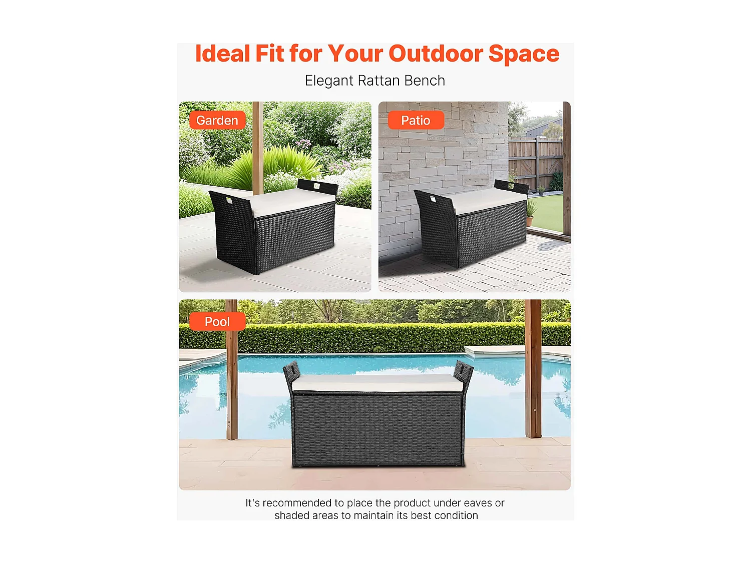 Banco de Almacenamiento SucceBuy, Exterior de Ratán Sintético, Cofre de Jardín de 340 L, Capacidad de Carga de 362,9 kg, Asiento de Exterior para Patio, Jardín