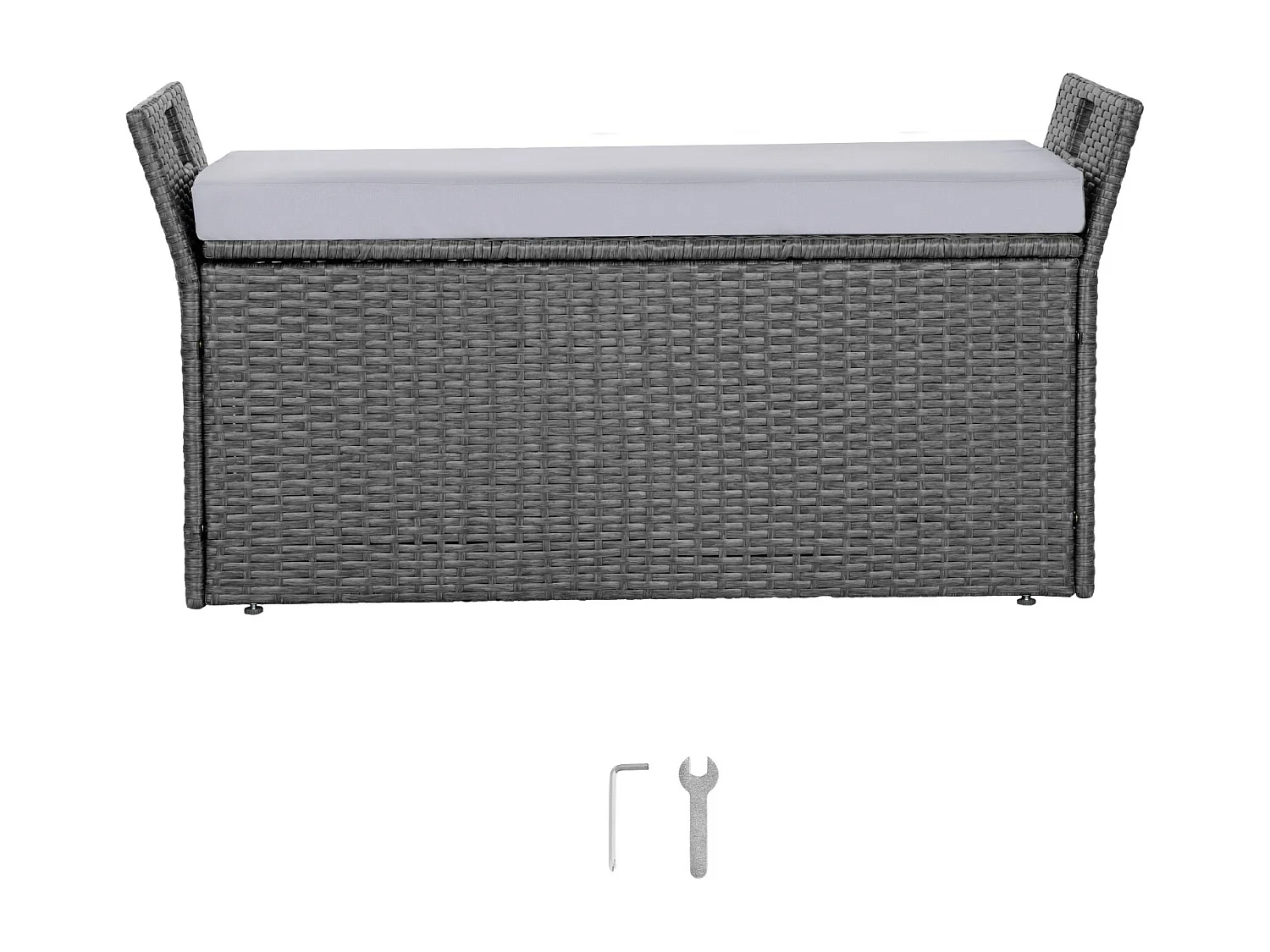 Banc de Rangement SucceBuy, Extérieur en Rotin Synthétique, Coffre de Jardin 151 L, Capacité de Charge 181,4 kg, Siège d'Extérieur pour Patio, Jardin, Balcon