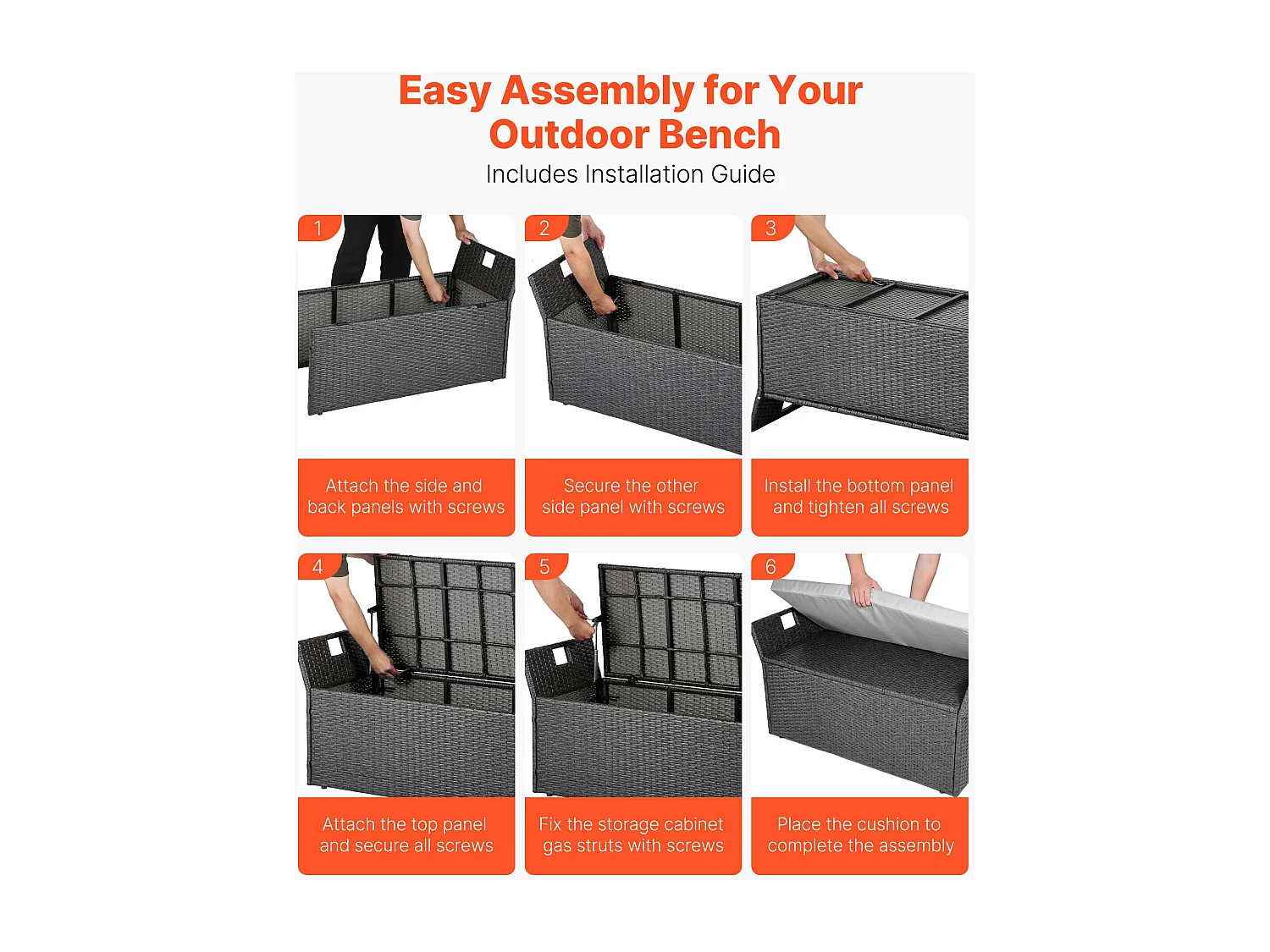 Banc de Rangement SucceBuy, Extérieur en Rotin Synthétique, Coffre de Jardin 151 L, Capacité de Charge 181,4 kg, Siège d'Extérieur pour Patio, Jardin, Balcon