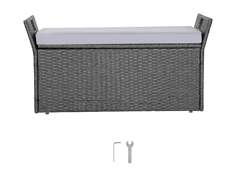 Banc de Rangement SucceBuy, Extérieur en Rotin Synthétique, Coffre de Jardin 151 L, Capacité de Charge 181,4 kg, Siège d'Extérieur pour Patio, Jardin, Balcon
