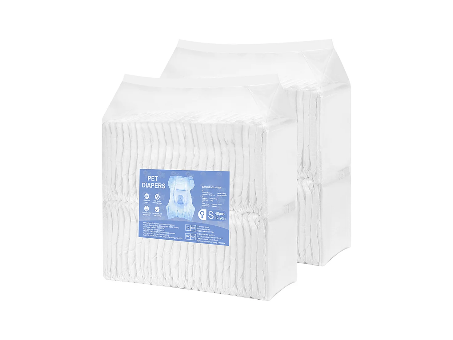 Couches Jetables SucceBuy pour Chiens Femelles 96 Pièces, Couches pour Chiennes Super Absorbantes Anti-Fuites Taille S, pour Entraînement, 2 Lots de 48