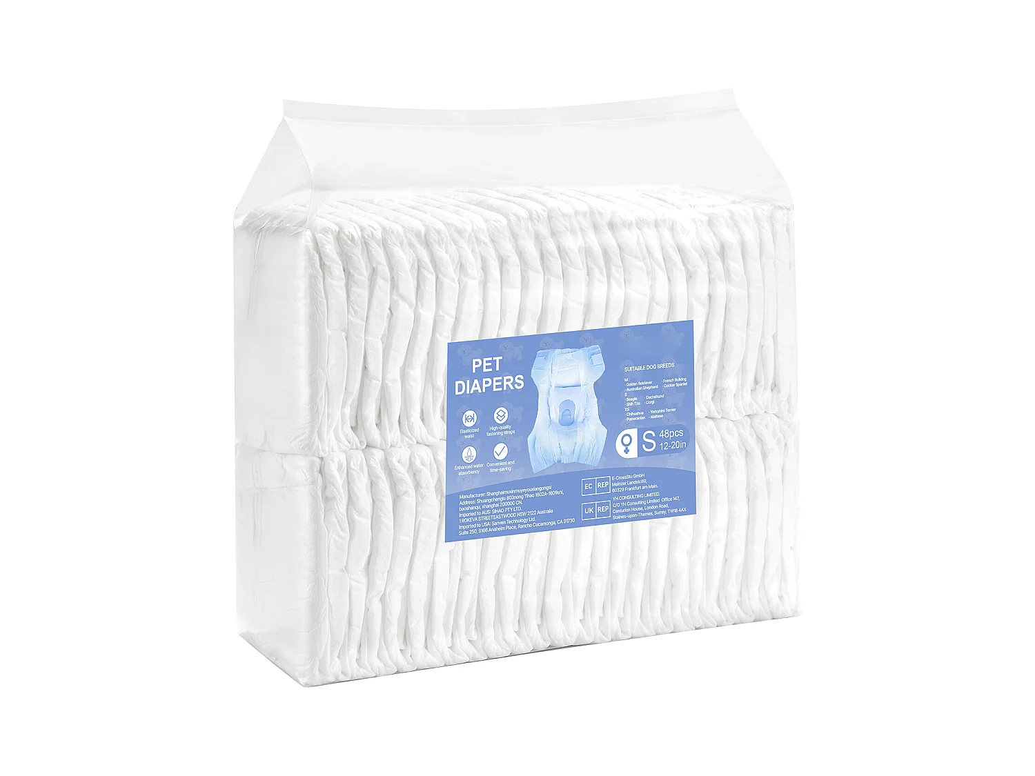 Couches Jetables SucceBuy pour Chiens Femelles 96 Pièces, Couches pour Chiennes Super Absorbantes Anti-Fuites Taille S, pour Entraînement, 2 Lots de 48