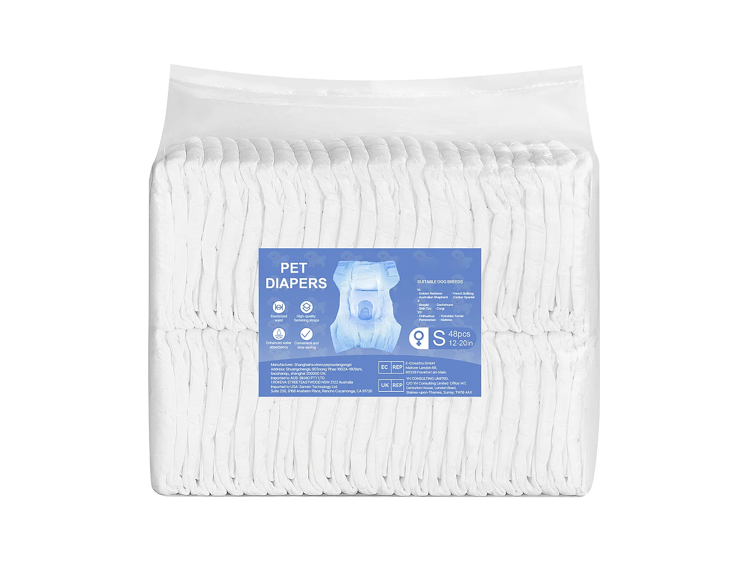 Couches Jetables SucceBuy pour Chiens Femelles 96 Pièces, Couches pour Chiennes Super Absorbantes Anti-Fuites Taille S, pour Entraînement, 2 Lots de 48