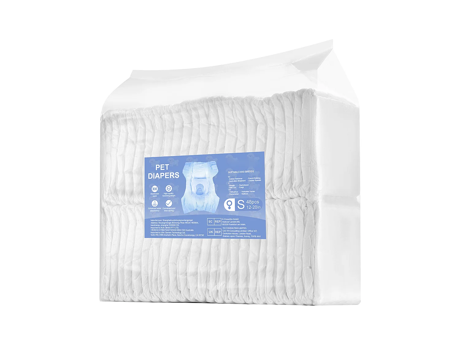 Couches Jetables SucceBuy pour Chiens Femelles 96 Pièces, Couches pour Chiennes Super Absorbantes Anti-Fuites Taille S, pour Entraînement, 2 Lots de 48