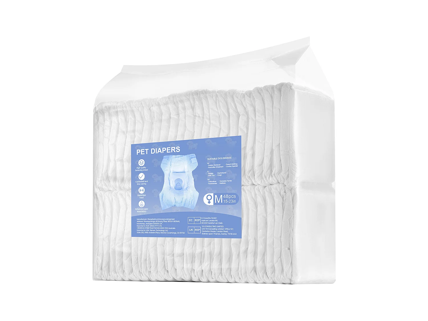 Couches Jetables SucceBuy pour Chiens Femelles, 96 Pièces, Couches pour Chiennes Super Absorbantes Anti-Fuites, Taille M, pour Entraînement, 2 Lots de 48