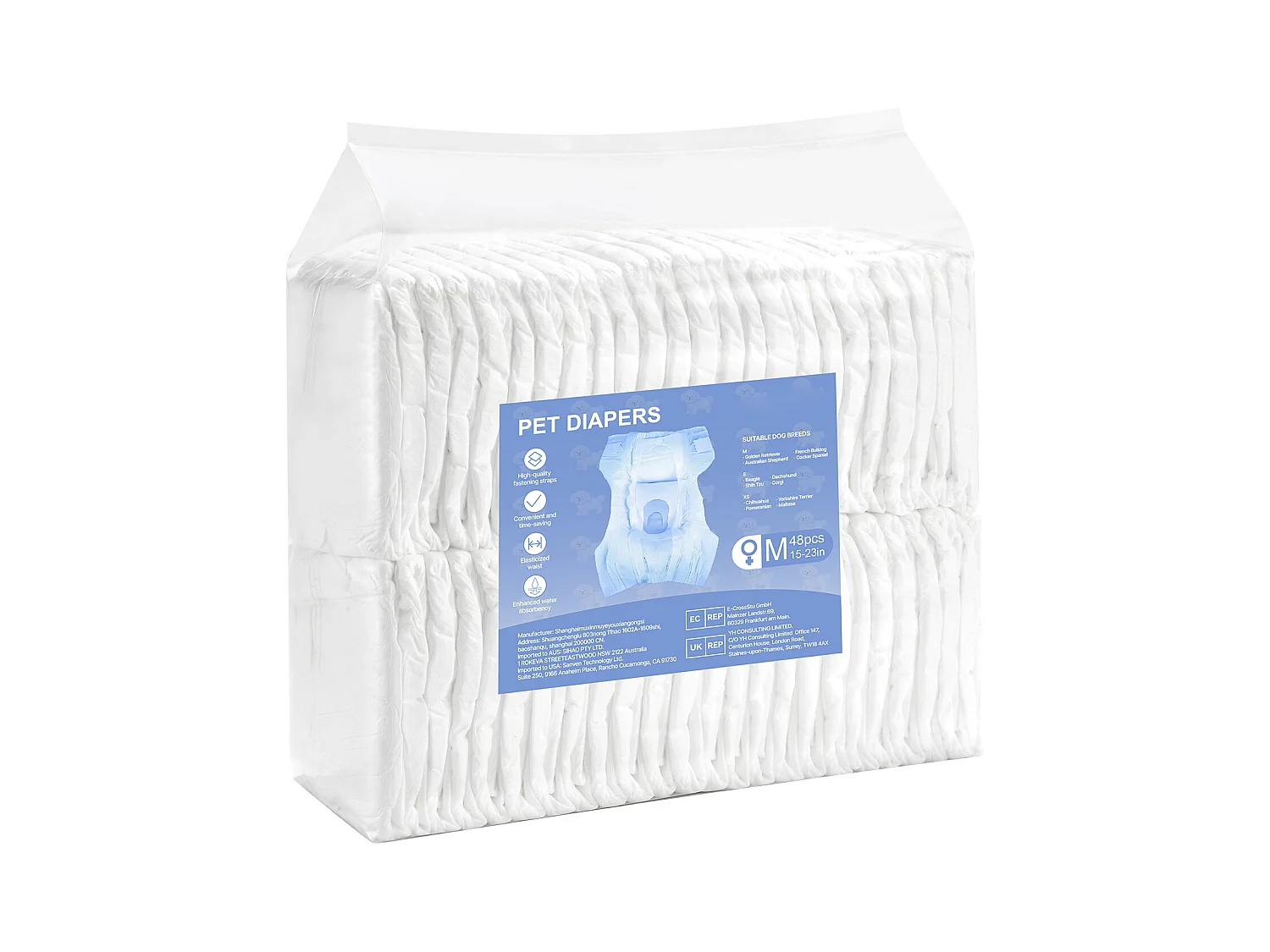Couches Jetables SucceBuy pour Chiens Femelles, 96 Pièces, Couches pour Chiennes Super Absorbantes Anti-Fuites, Taille M, pour Entraînement, 2 Lots de 48