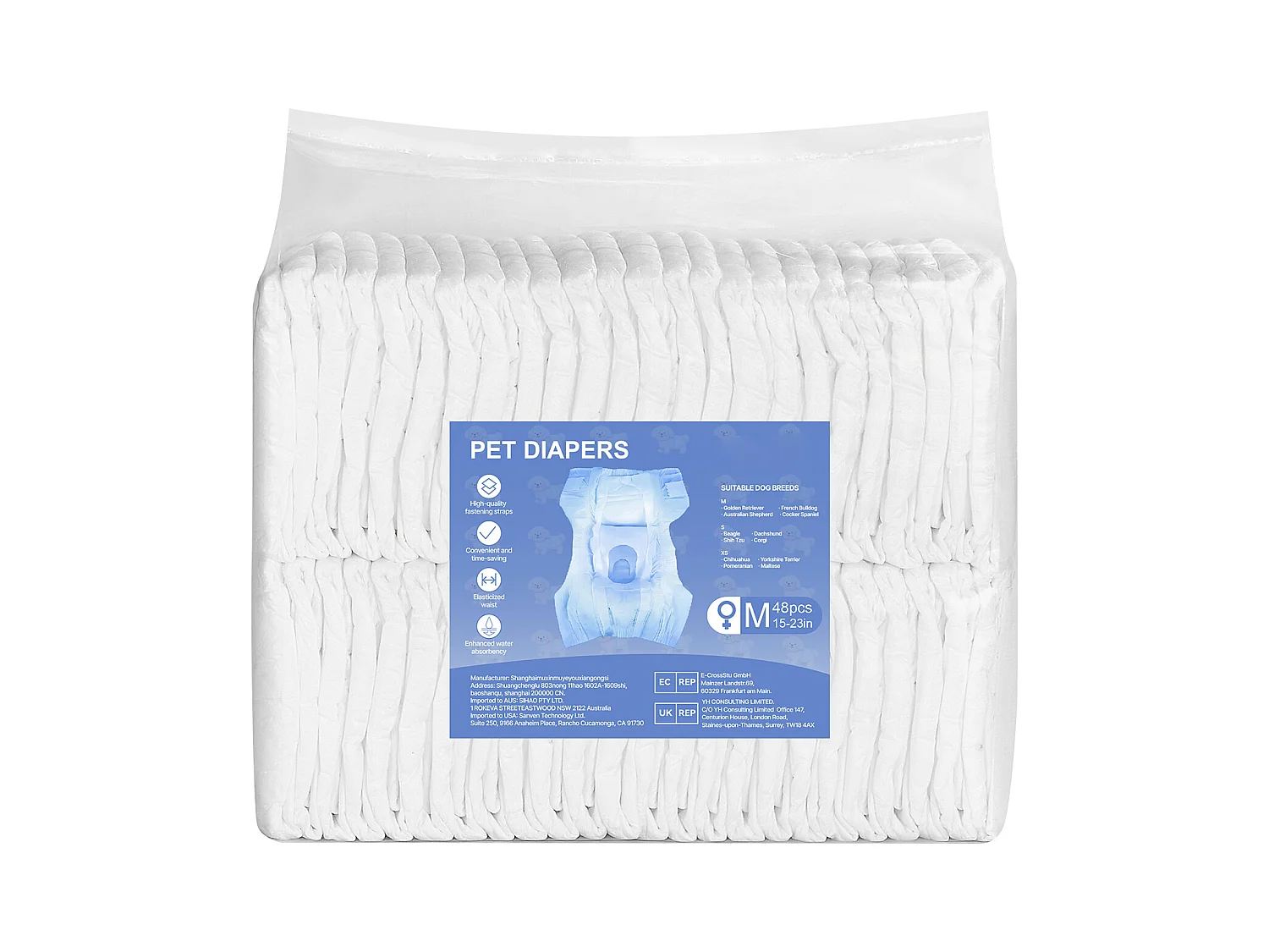 Couches Jetables SucceBuy pour Chiens Femelles, 96 Pièces, Couches pour Chiennes Super Absorbantes Anti-Fuites, Taille M, pour Entraînement, 2 Lots de 48