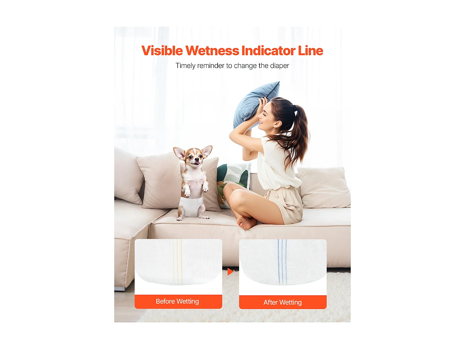 Couches Jetables SucceBuy pour Chiens Femelles, 144 Pièces, Couches pour Chiennes Super Absorbantes Anti-fuites Taille XS, pour Entraînement, 2 Lots de 72