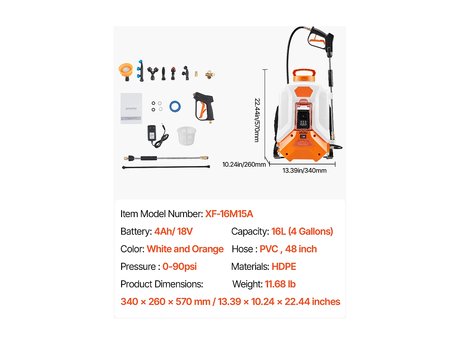 Pulvérisateur à Dos SucceBuy, Électrique à Batterie 16 L, avec 2 Lances, 8 Buses, Batterie 21 V 4 Ah, Pulvérisateur Portable pour Jardin, Pelouse, Désherbage
