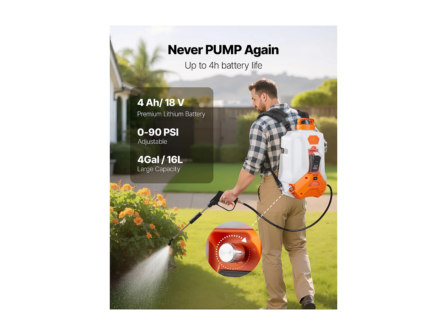 Pulvérisateur à Dos SucceBuy, Électrique à Batterie 16 L, avec 2 Lances, 8 Buses, Batterie 21 V 4 Ah, Pulvérisateur Portable pour Jardin, Pelouse, Désherbage