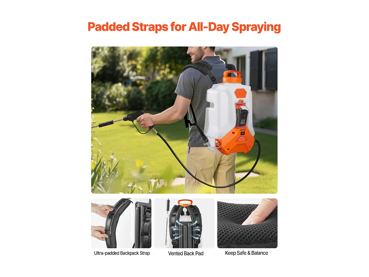 Pulvérisateur à Dos SucceBuy, Électrique à Batterie 16 L, avec 2 Lances, 8 Buses, Batterie 21 V 4 Ah, Pulvérisateur Portable pour Jardin, Pelouse, Désherbage