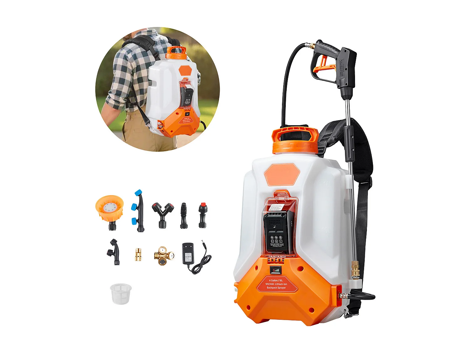 Pulvérisateur à Dos SucceBuy, Électrique à Batterie 16 L, avec 2 Lances, 8 Buses, Batterie 21 V 4 Ah, Pulvérisateur Portable pour Jardin, Pelouse, Désherbage