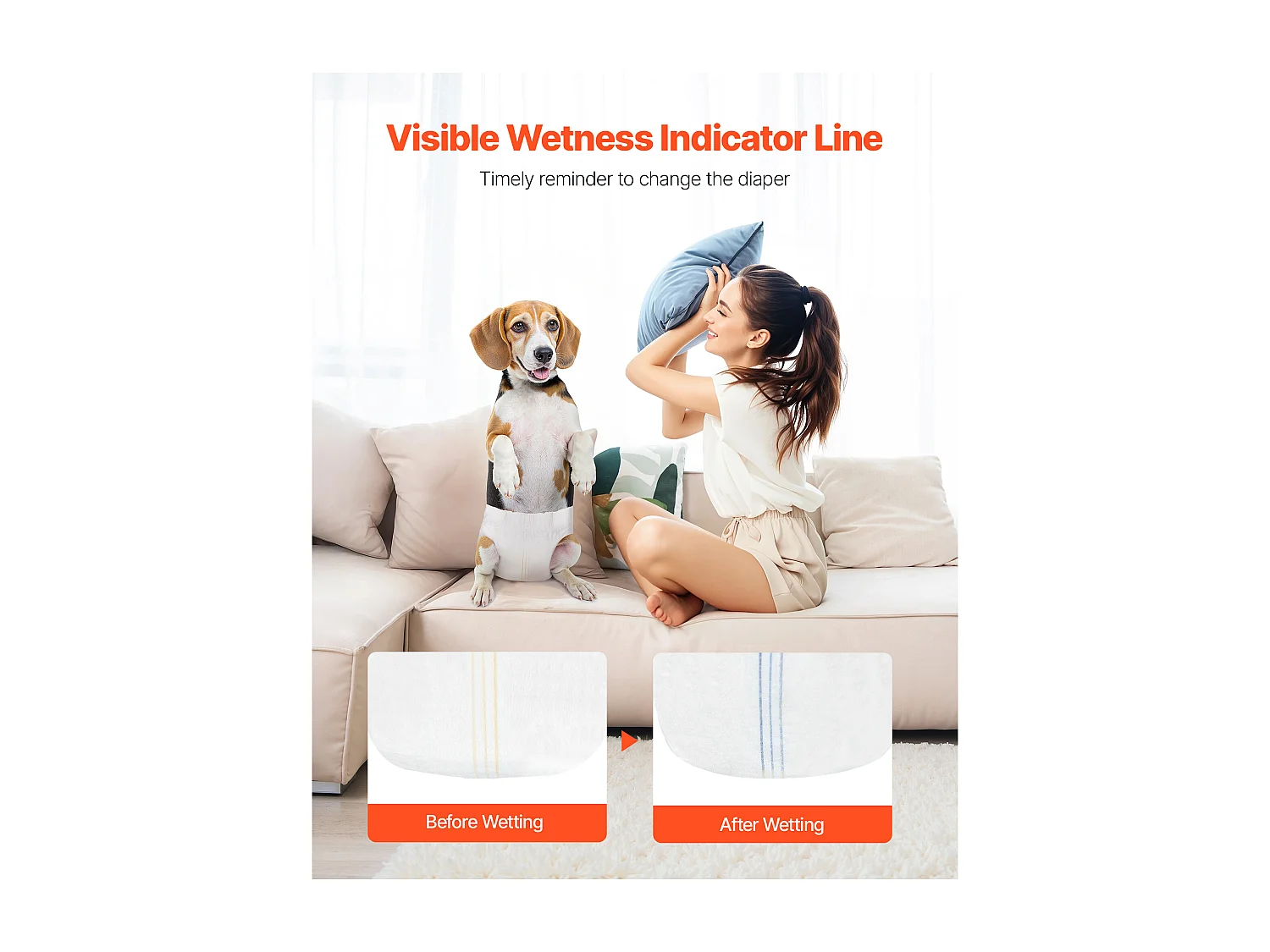 Couches Jetables SucceBuy pour Chiens Femelles, 144 Pièces, Couches pour Chiennes Super Absorbantes Anti-Fuites Taille S, pour Entraînement, 2 Lots de 72