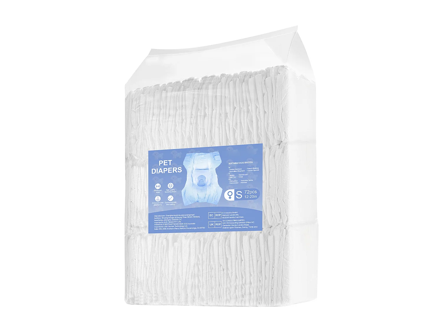 Couches Jetables SucceBuy pour Chiens Femelles, 144 Pièces, Couches pour Chiennes Super Absorbantes Anti-Fuites Taille S, pour Entraînement, 2 Lots de 72