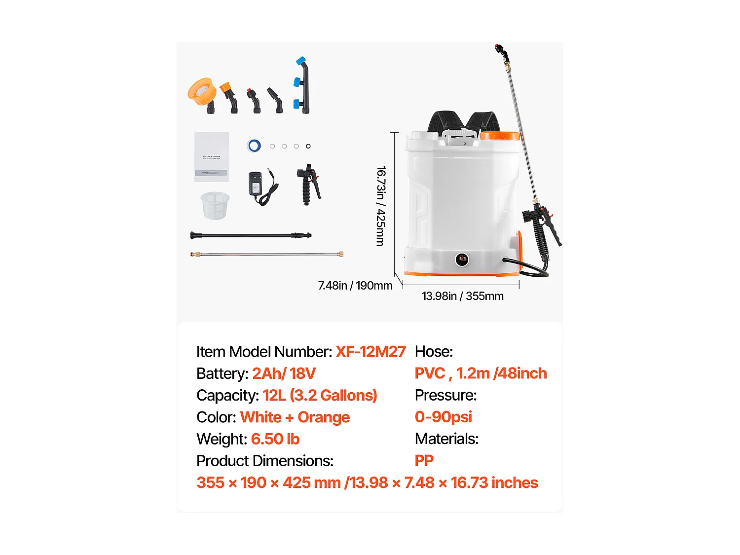 Pulvérisateur à Dos SucceBuy, Électrique à Batterie 12 L, avec 2 Lances, 5 Buses, Batterie 18 V 2 Ah, Pulvérisateur Portable pour Jardin, Pelouse, Désherbage