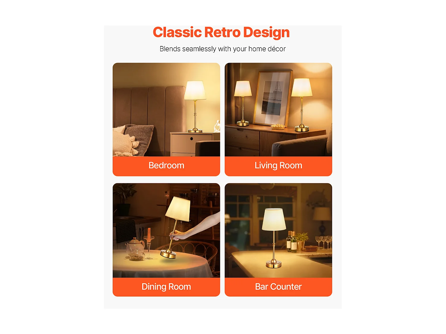 Lampe de Table Sans Fil SucceBuy, 2 Pièces, Batterie Rechargeable Intégrée 5200 mAh, 3 Niveaux Luminosité, Abat-Jour en Tissu, pour Chambre, Doré