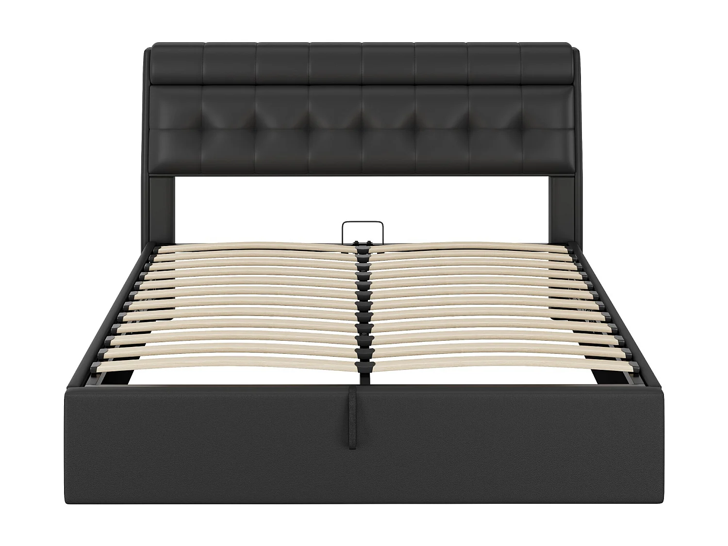 Cama tapizada 160x200 PU negra con cofre hidráulico y cabecero