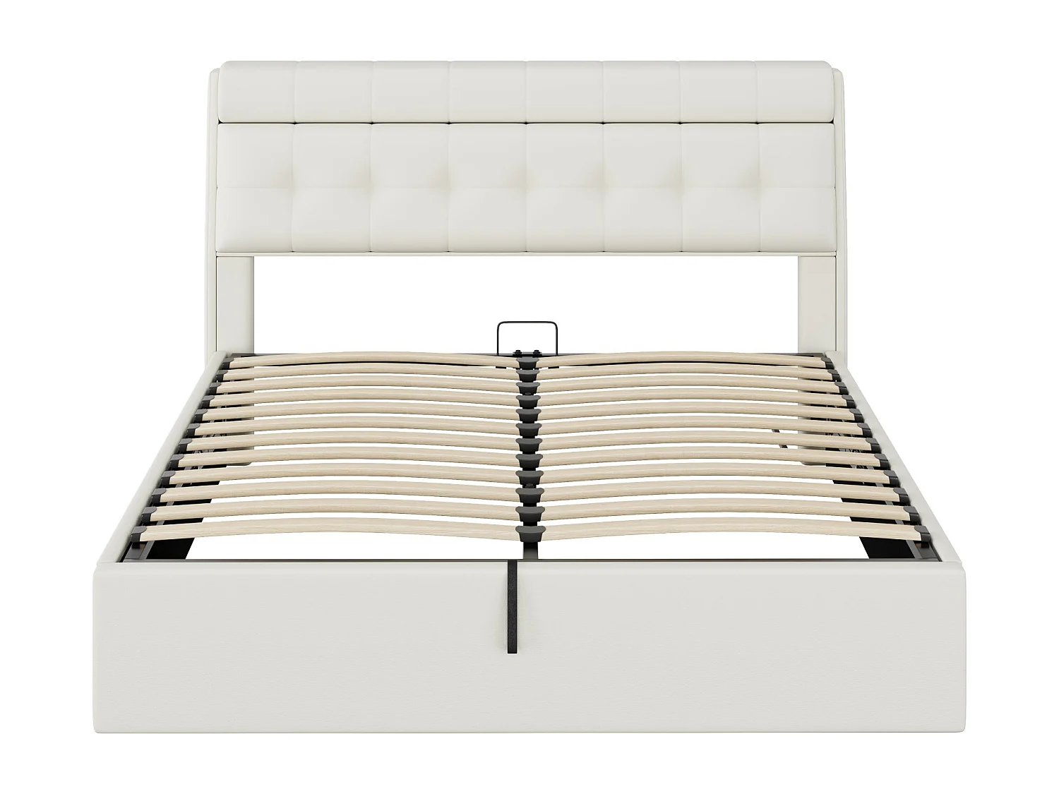 Cama estofada 160x200 PU branco com caixa de arrumação hidráulica e cabeceira