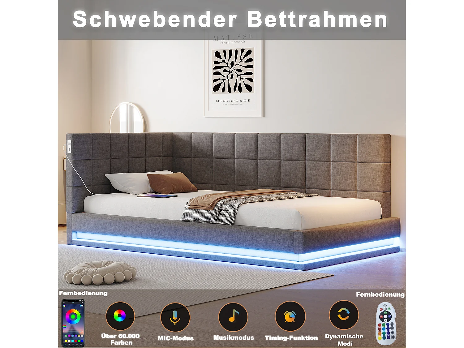 Sofá-cama 90x200 cm veludo cinza com gavetas LED USB multifuncional confortável moderno
