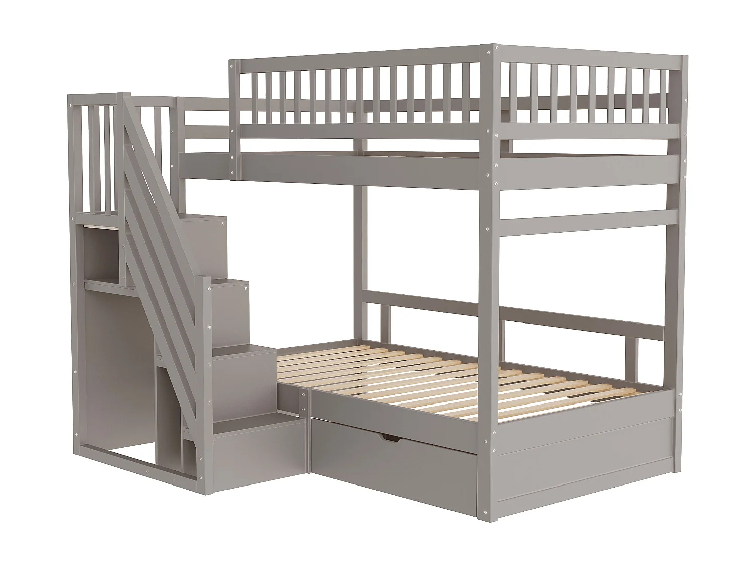 Litera 90x200cm madera maciza con cajones y escalera de seguridad junior gris