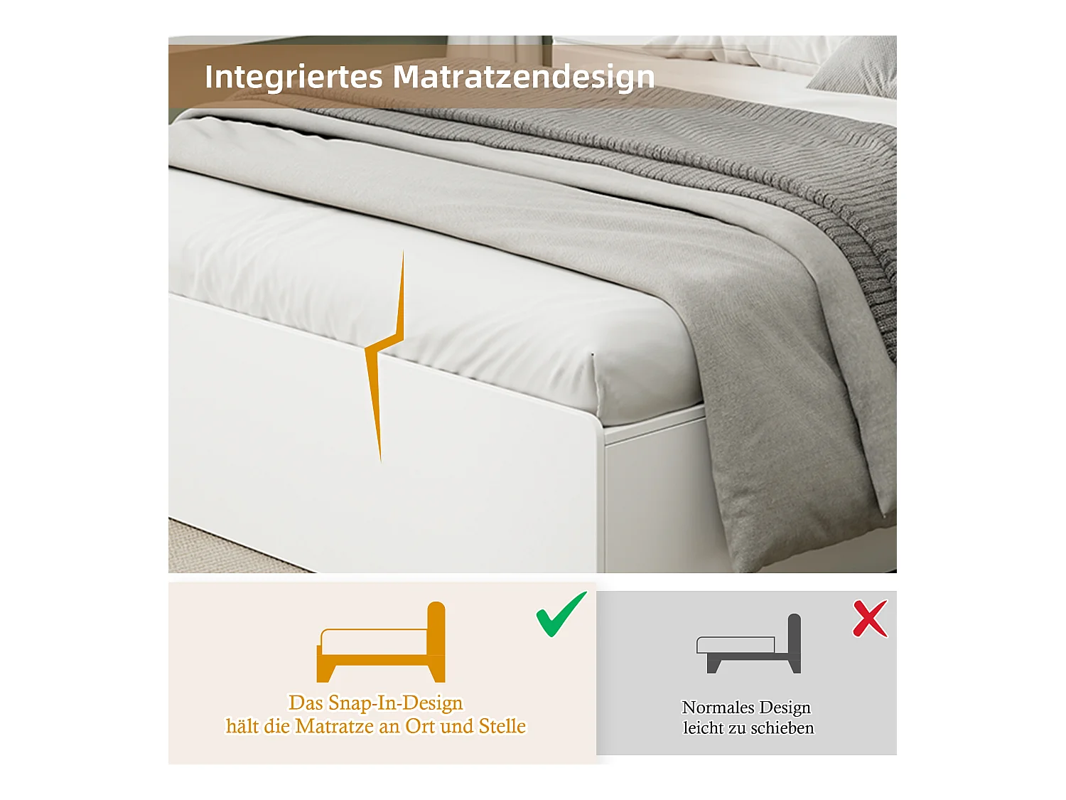 Cama doble con canapé 140x200 cm en madera maciza con almacenaje, USB integrado, color blanco, sin colchón