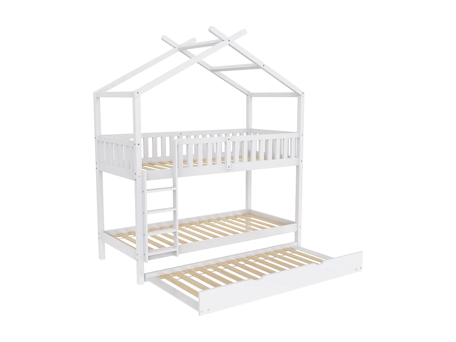 Litera infantil 90x200 cm en madera maciza blanca, cama extensible y modular