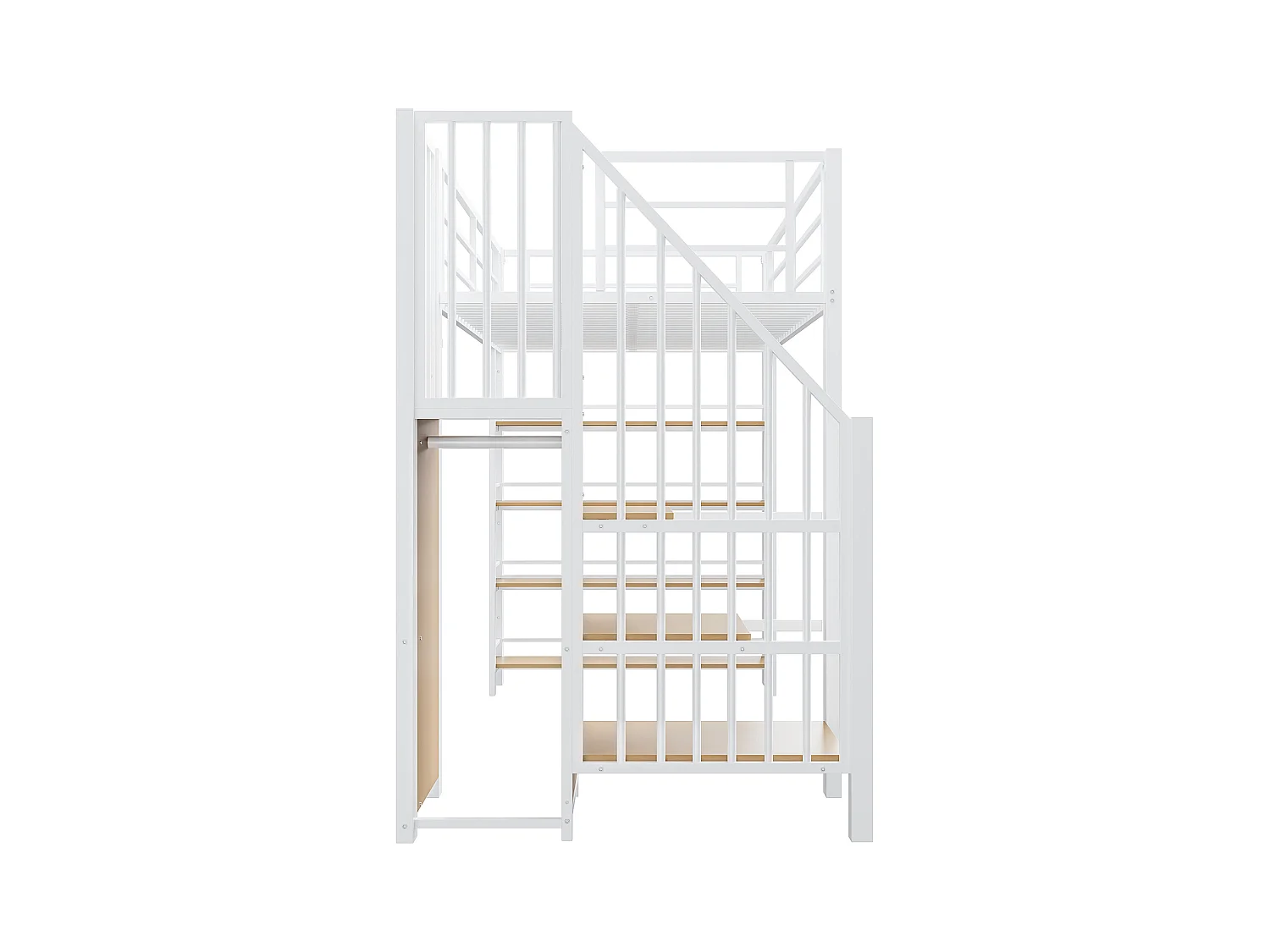 Soppalco illuminato 90x200 in metallo con scala e pensile bianca per camera da letto per bambini