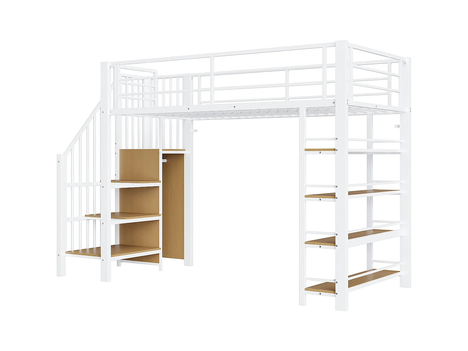 Soppalco illuminato 90x200 in metallo con scala e pensile bianca per camera da letto per bambini