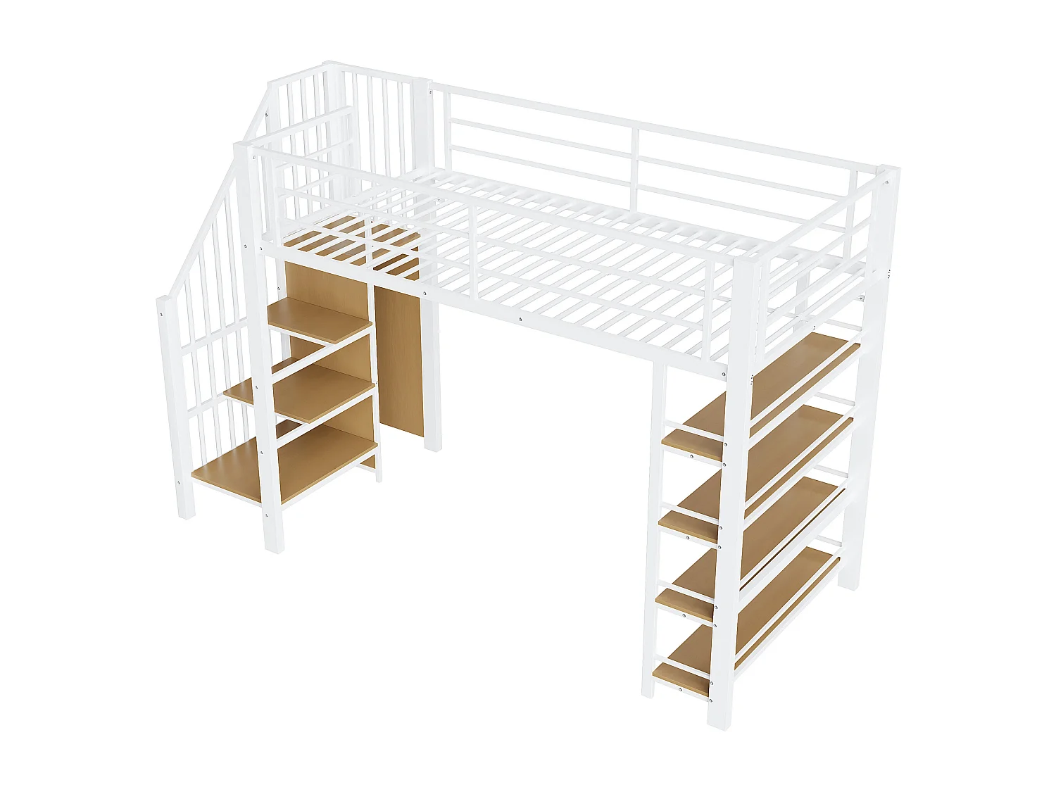 Soppalco illuminato 90x200 in metallo con scala e pensile bianca per camera da letto per bambini